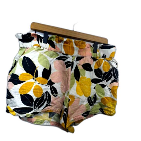 Rachel Zoe Pants - Rachel Zoe 100% Linen Floral Shorts Womens Large Paperbag Waist Tropical Resort